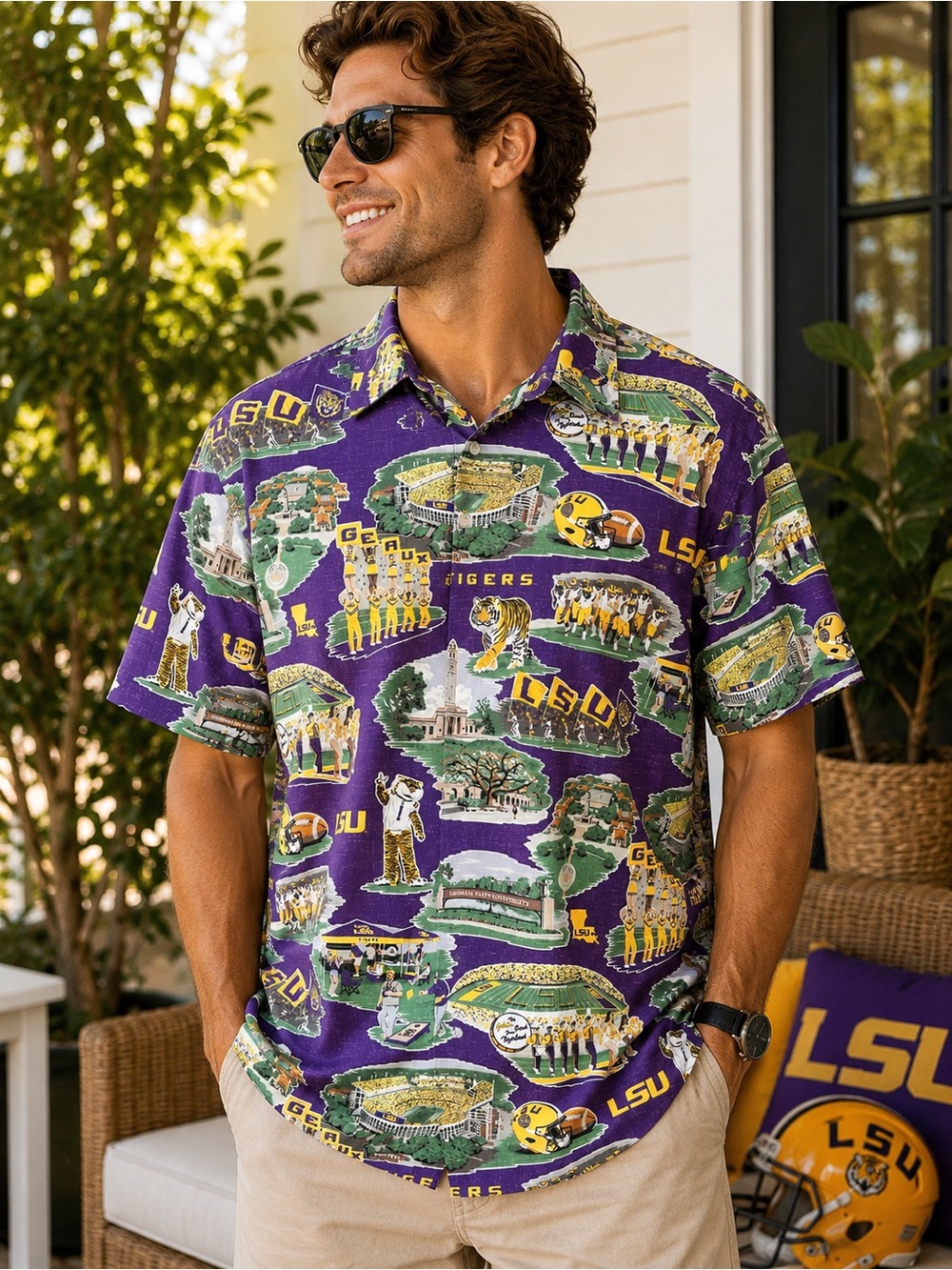 Reyn Spooner LSU Tigers Hawaiian Shirt Men’s Large Campus Football Aloha #159
